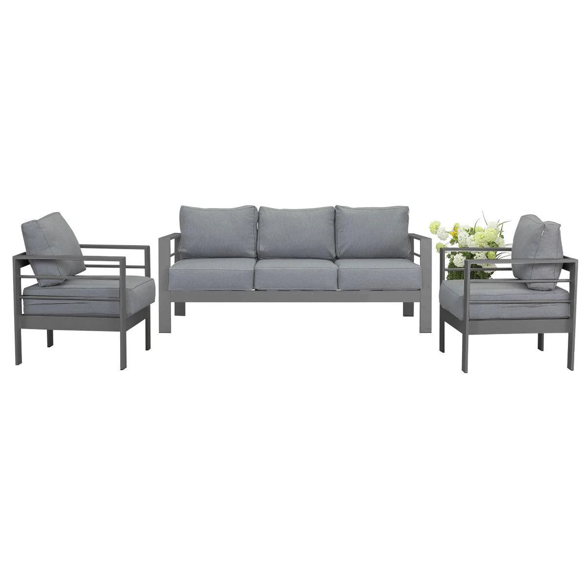 Paris 5 Seater Charcoal Aluminium Sofa Lounge - Grey Cushion
