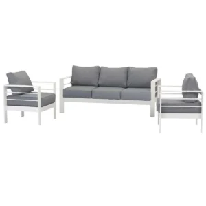 Paris 5 Seater White Aluminium Sofa Lounge - Grey Cushion