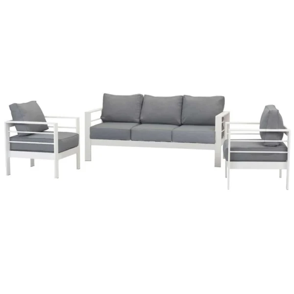 Paris 5 Seater White Aluminium Sofa Lounge - Grey Cushion
