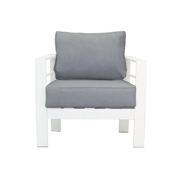 Paris 5 Seater White Aluminium Sofa Lounge - Grey Cushion - Image 5