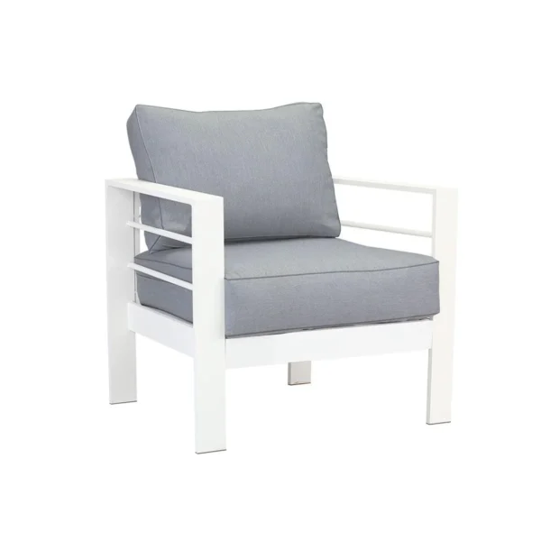 Paris 5 Seater White Aluminium Sofa Lounge - Grey Cushion - Image 6