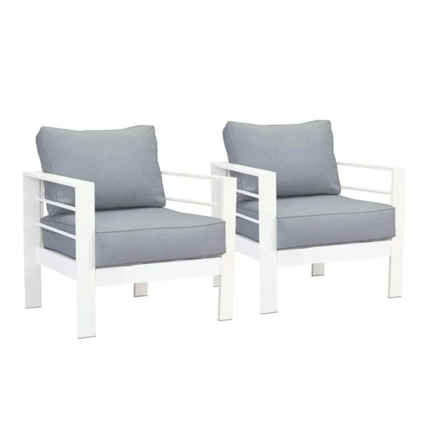 Paris 5 Seater White Aluminium Sofa Lounge - Grey Cushion - Image 7