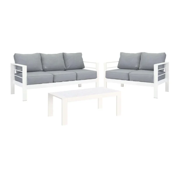 Paris 5 Seater White Aluminium Sofa Lounge Suite - Grey Cushion - Image 11