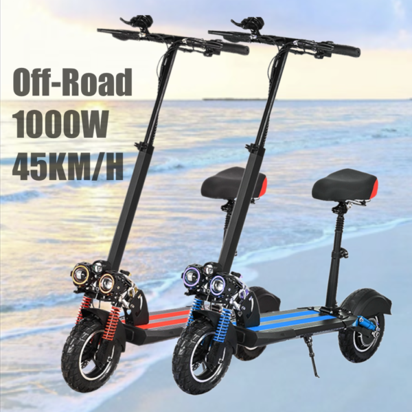 10'' Off Road Electric Scooter 50KM/H 1000W Black Blue High Speed Electric Motor Adult Glow eBike - Image 5