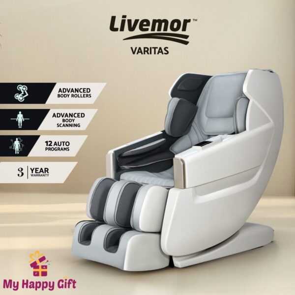 Livemor Massage Chair Electric Recliner SL-track Shiatsu Massager White Varitas - Image 10