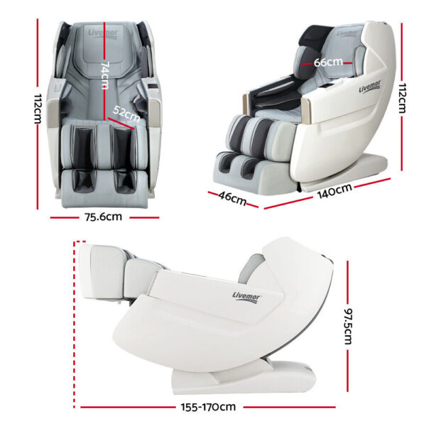 Livemor Massage Chair Electric Recliner SL-track Shiatsu Massager White Varitas - Image 11
