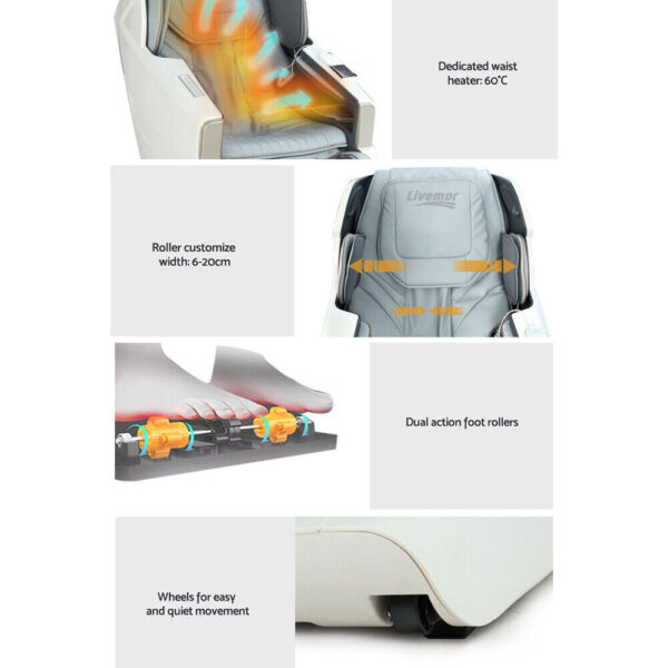 Livemor Massage Chair Electric Recliner SL-track Shiatsu Massager White Varitas - Image 14