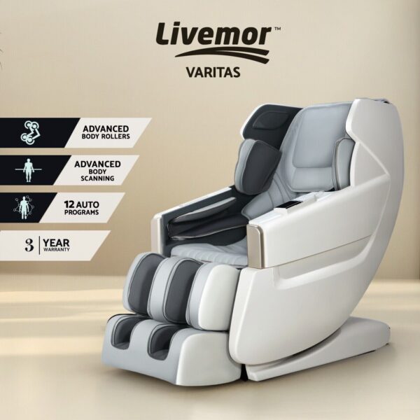 Livemor Massage Chair Electric Recliner SL-track Shiatsu Massager White Varitas - Image 18