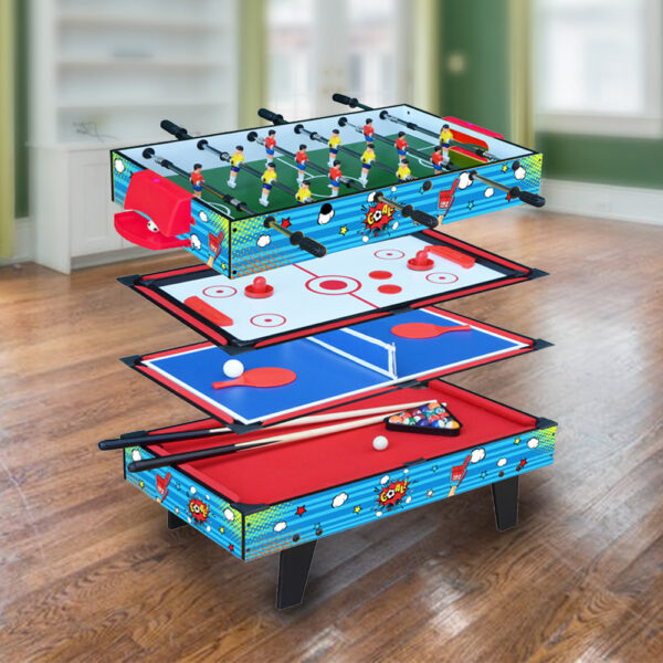 MACE 3FT 4-In-1 MDF Multifunctional Low Table For Kids Billiard/Air Hockey/Table Tennis/Football – Black&Blue - Image 2