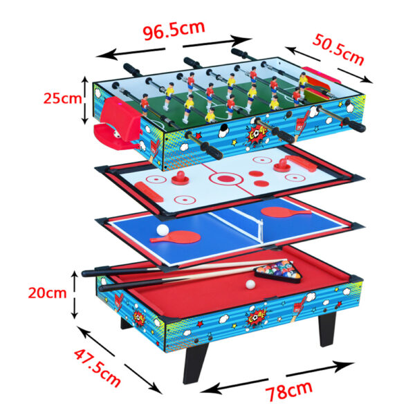 MACE 3FT 4-In-1 MDF Multifunctional Low Table For Kids Billiard/Air Hockey/Table Tennis/Football – Black&Blue - Image 3