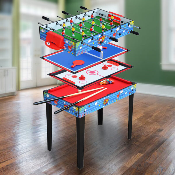 MACE 3FT 4-In-1 Multifunctional Table For Kids Billiard/Air Hockey/Table Tennis/Football MDF – Black&Blue - Image 2