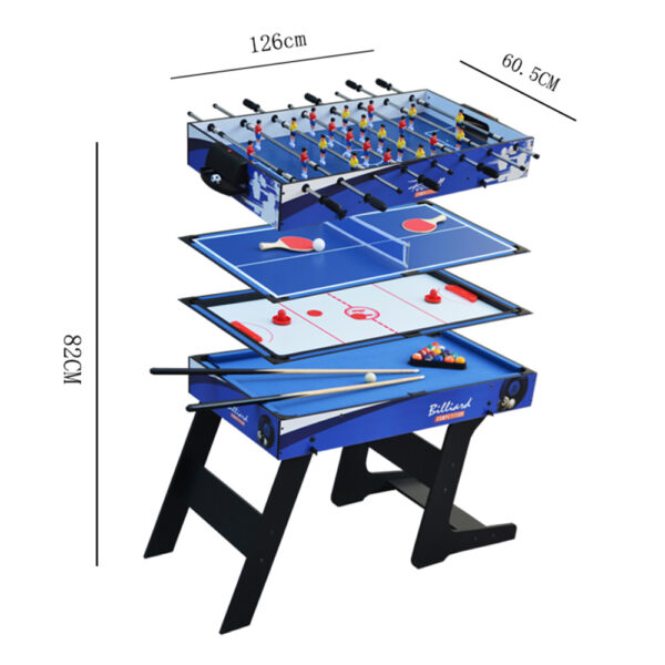 MACE 4FT 4-In-1 MDF Foldable Multifunctional Table For Kids Billiard/Air Hockey/Table Tennis/Football – Black & Blue - Image 4