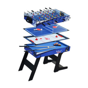 MACE 4FT 4-In-1 MDF Foldable Multifunctional Table For Kids Billiard/Air Hockey/Table Tennis/Football – Black & Blue