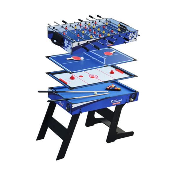 MACE 4FT 4-In-1 MDF Foldable Multifunctional Table For Kids Billiard/Air Hockey/Table Tennis/Football – Black & Blue