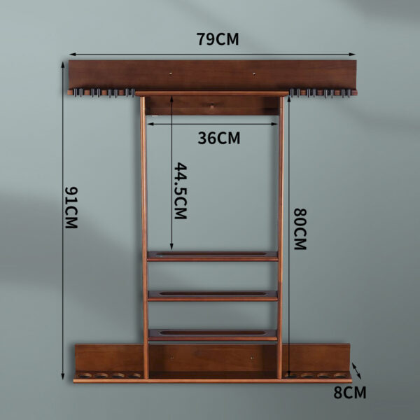 MACE Durable Multifunctional Wall-Mounted Billiard Cue Rack Pool Cue Stand With 8 Holes – Walnut - Image 3
