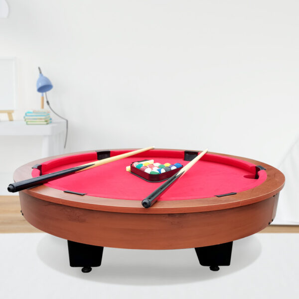 MACE 4-Player Round Shape 36″ Pool Table Brown Frame Red Felt - Image 2