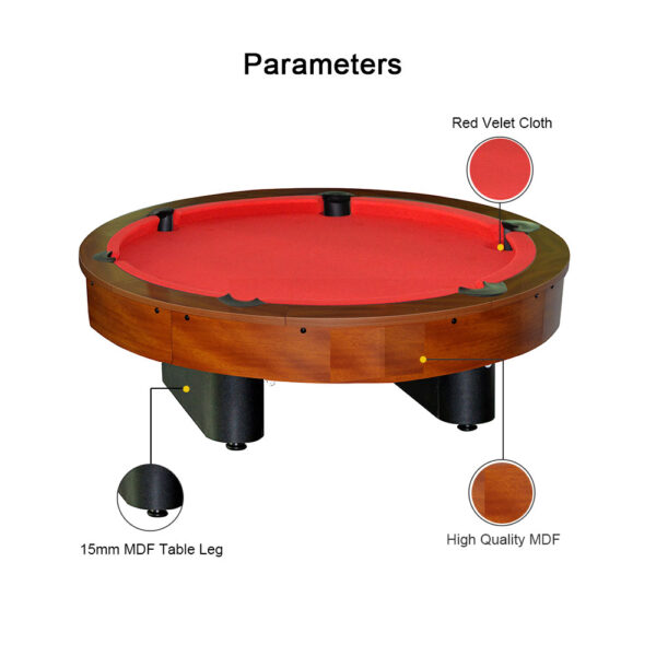 MACE 4-Player Round Shape 36″ Pool Table Brown Frame Red Felt - Image 4