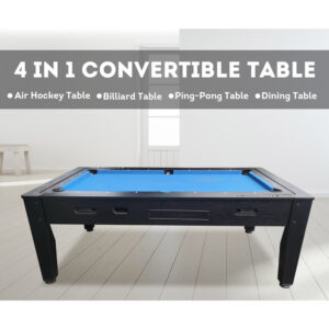MACE 7FT MDF 4 IN 1 Convertible Multi-Function Table Free Accessories Air Hockey/Billiards /Dining Table /Table Tennis Table – Black&Blue