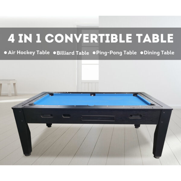 MACE 7FT MDF 4 IN 1 Convertible Multi-Function Table Free Accessories Air Hockey/Billiards /Dining Table /Table Tennis Table – Black&Blue