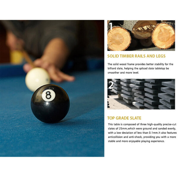 MACE WT01 8FT Slate Pool Snooker Table Billiards Table – Orange & Green - Image 3