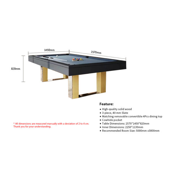 MACE 8FT Slate Pool Table Snooker Table Billiards Table With Dinning Top - Image 6