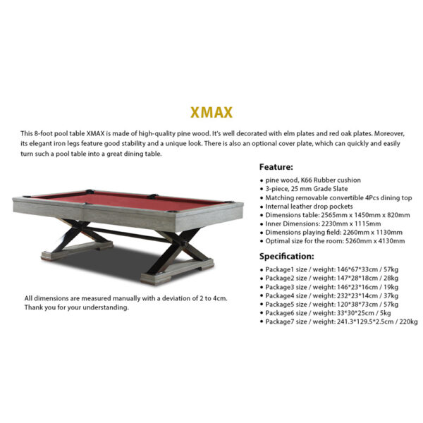 MACE 8FT XMAX Luxury Slate Pool / Billiards / Snooker Table With Dining Top - Image 5