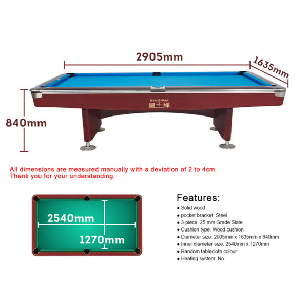 Xingpai American Pool Table XW136 TOURNAMENT Fancy Nine Ball Pool Table Open Pool Table - Image 12