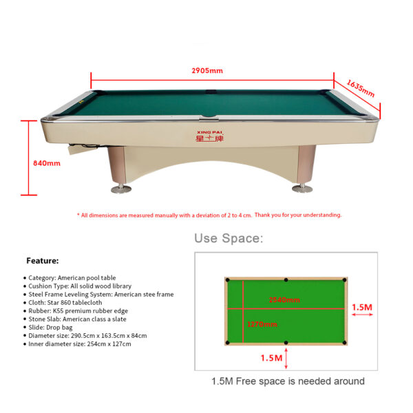 Xingpai American Pool Table XW138 Fancy Nine Ball Pool Table Economical Pool Table - Image 7
