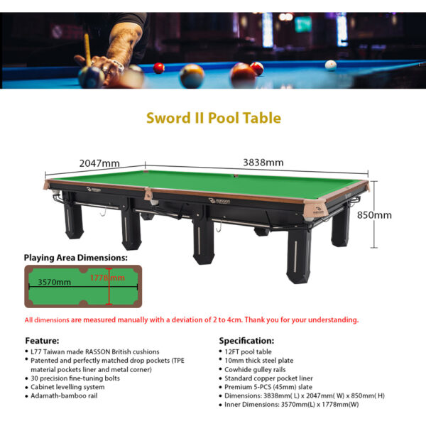 RASSON 12FT Sword Luxury Competition Pool / Billiards / Snooker Table - Image 8