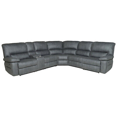 Vernon Rhino Fabric Modular Corner Recliner Sofa – 4-Seater Jet (Dark Grey)