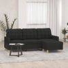 3-Seater Sofa with Footstool - Black Fabric