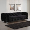 3 Seater Sofa Classic Button Tufted Lounge in Black Velvet Fabric with Metal Legs - Image 2