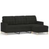 3-Seater Sofa with Footstool Black Fabric - Image 2