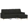 3-Seater Sofa with Footstool Black Fabric - Image 3