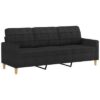 3-Seater Sofa with Footstool Black Fabric - Image 4