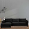 Kennedi 2 Seater Velvet Fabric Corner Sofa Lounge LHF Chaise - Black - Image 2