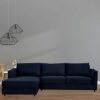 Kennedi 2 Seater Velvet Fabric Corner Sofa Lounge LHF Chaise - Navy - Image 2