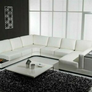 White Leather Lounge 5 Seater Corner Modular Free Side Tables Chaise Brand New