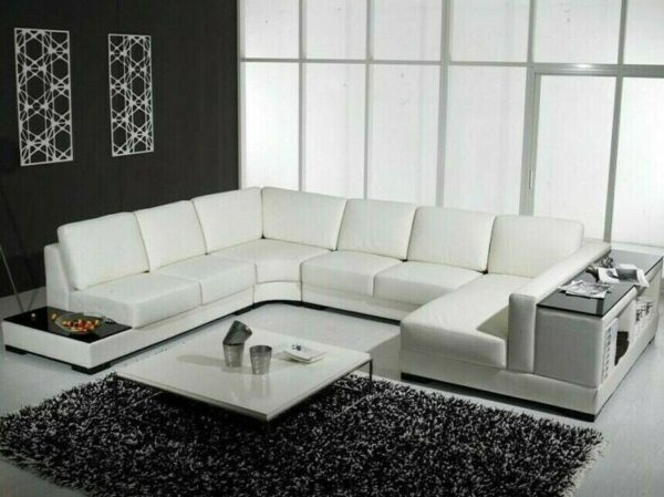 White Leather Lounge 5 Seater Corner Modular Free Side Tables Chaise Brand New