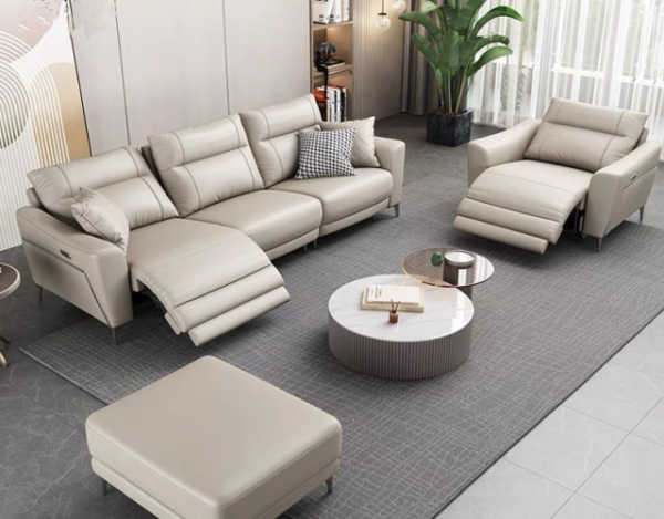 100% Guaranteed Genuine Real Leather Electric Recliner Lounge Cream Sofa Brand New - Image 7