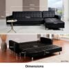 5 Seater Convertible Sofa Bed Faux Leather Sleeper Couch Chaise Lounge Black - Image 2