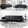 5 Seater Convertible Sofa Bed Faux Leather Sleeper Couch Chaise Lounge Black - Image 3