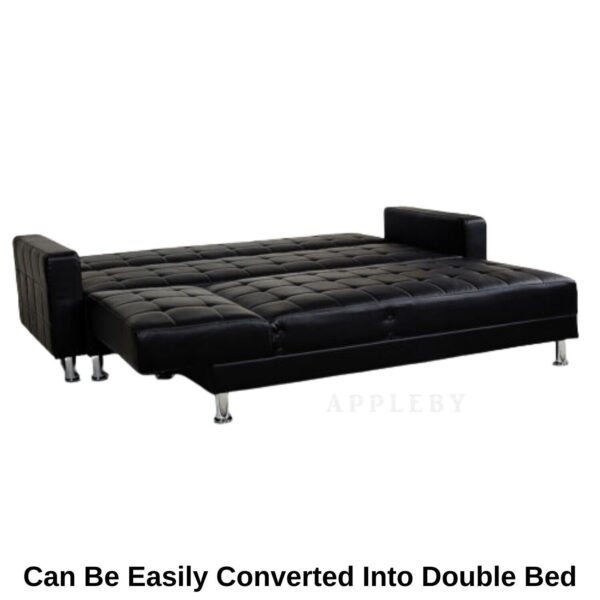5 Seater Convertible Sofa Bed Faux Leather Sleeper Couch Chaise Lounge Black - Image 4