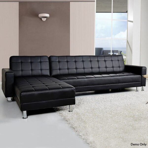 5 Seater Convertible Sofa Bed Faux Leather Sleeper Couch Chaise Lounge Black - Image 7