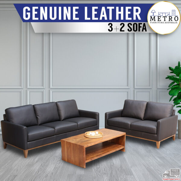 Modern 2, 3 & 3+2 Seater Genuine Leather Sofa Set Lounge Couch Black, Grey, Tan
