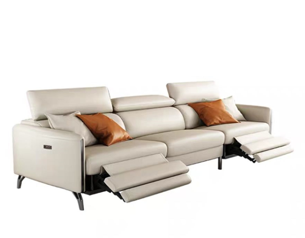 Recliner Leather Couch Lounge 3 Seats Adjustable Headrest Double Recliners Sofa - Image 2