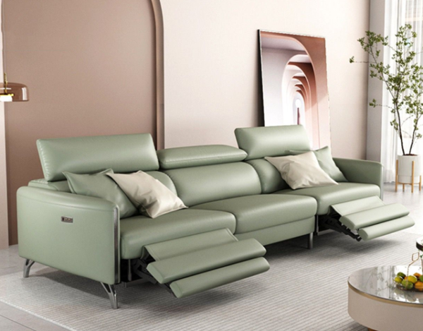 Recliner Leather Couch Lounge 3 Seats Adjustable Headrest Double Recliners Sofa - Image 3