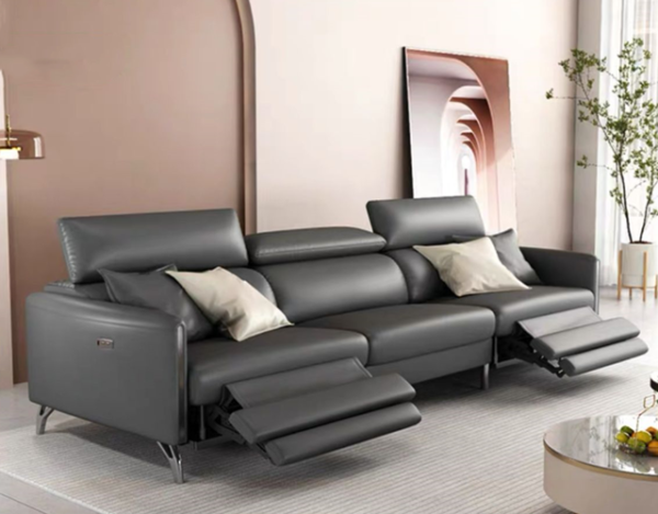 Recliner Leather Couch Lounge 3 Seats Adjustable Headrest Double Recliners Sofa - Image 4