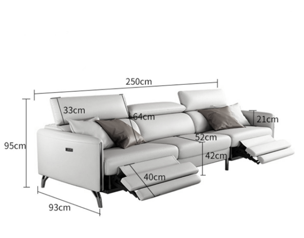 Recliner Leather Couch Lounge 3 Seats Adjustable Headrest Double Recliners Sofa - Image 5