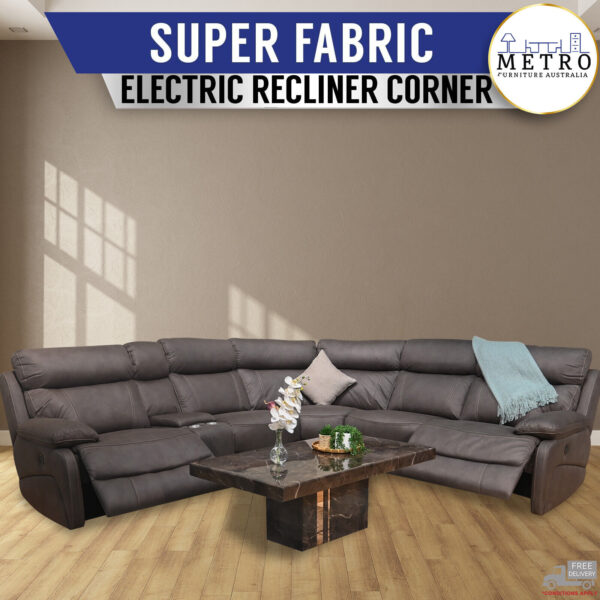 Modern Super Fabric Corner Electric Recliners Sofa Couch Sectional Suite Lounge
